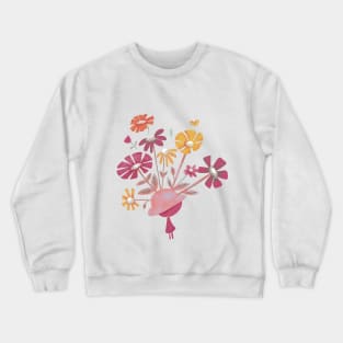 Girl in a Pink Bowler Hat with Flower Blooms Crewneck Sweatshirt